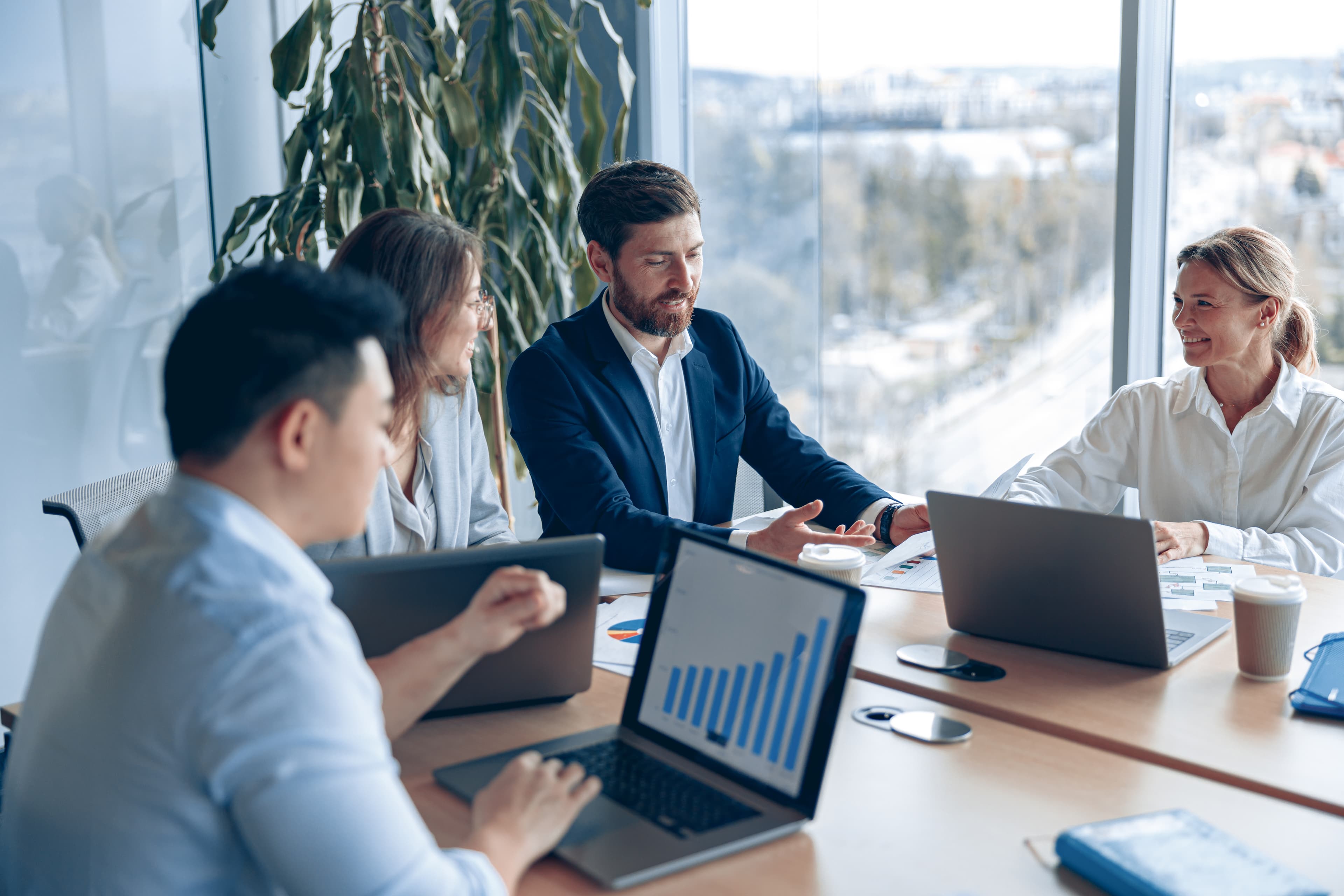 Business team collaborating on project